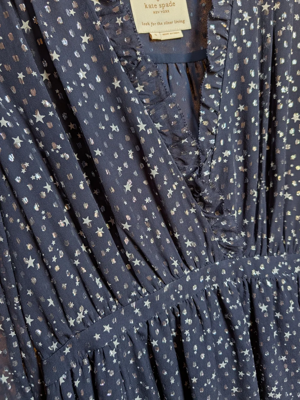 kate spade Navy and White Long Sleeve V-Neck Floral Dress